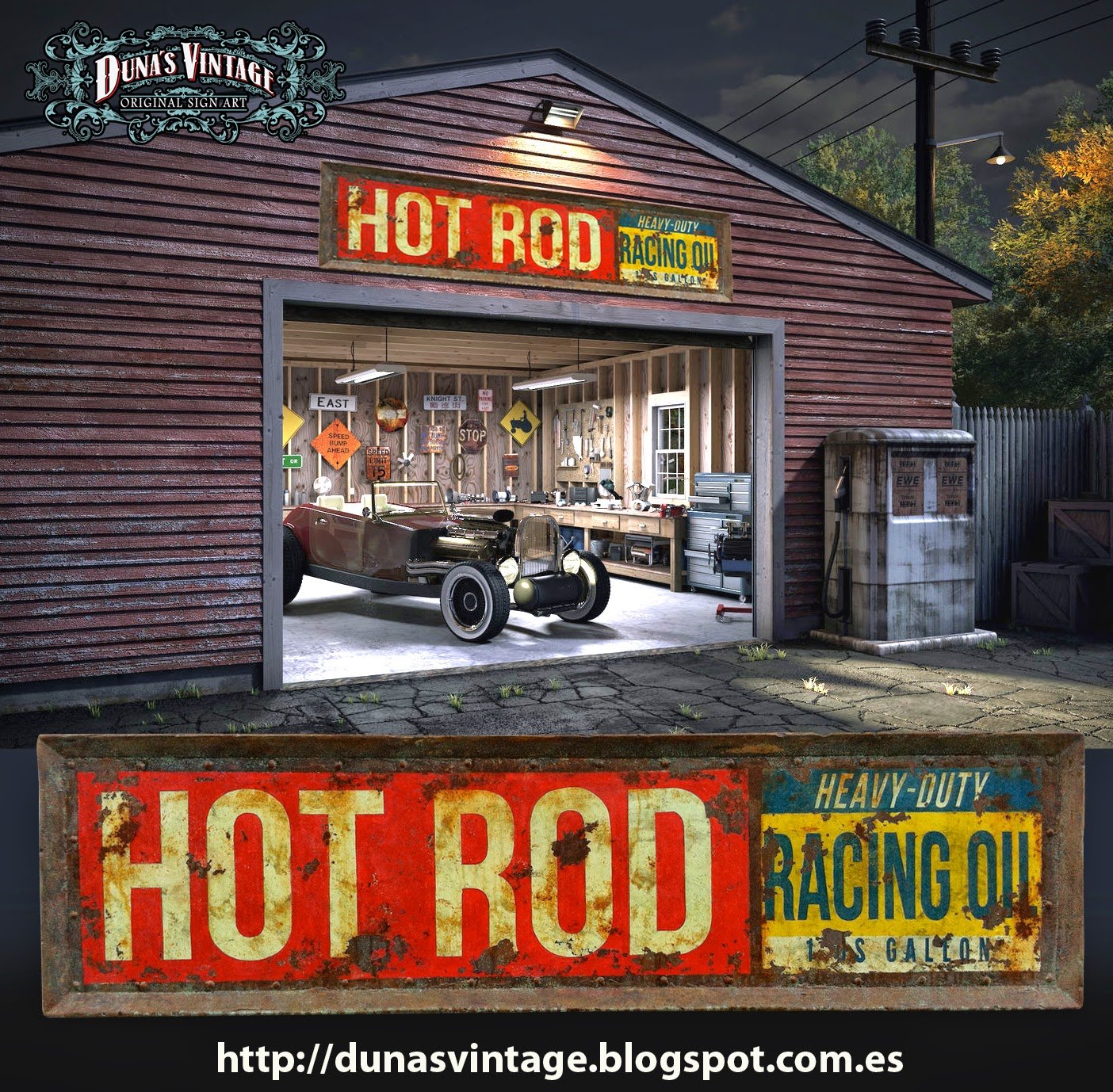 “HOT ROD RACING OIL” Metal Signs, Duna´s Vintage. - Dunas vintage