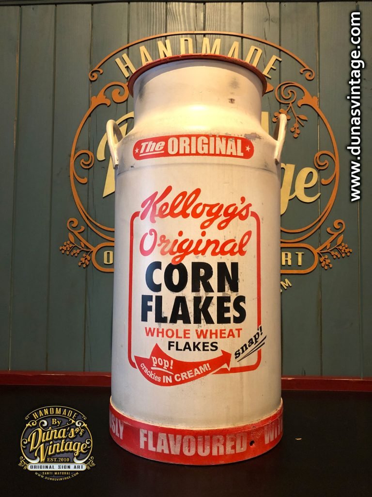 Lechera de Aluminio de 40L. Kellogg´s Corn flakes. - Dunas vintage