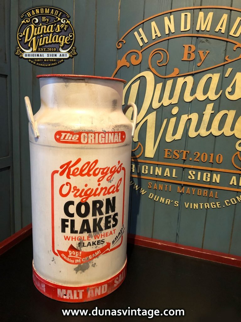 Lechera de Aluminio de 40L. Kellogg´s Corn flakes. - Dunas vintage