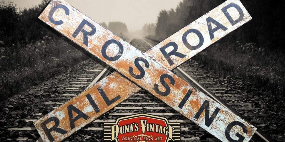 Señal de cruce RAIL ROAD CROSSING, Duna´s Vintage.