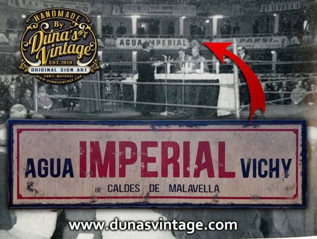 Cartel de Madera AGUA IMPERIAL VICHY para el GRAN PRICE de Barcelona.