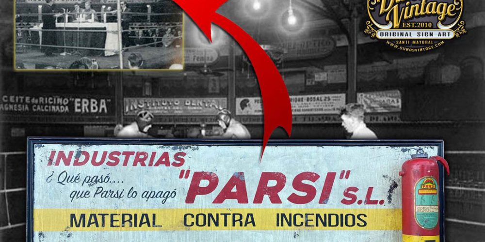 Cartel de Madera INDUSTRIAS «PARSI» S.L. para el GRAN PRICE de Barcelona.