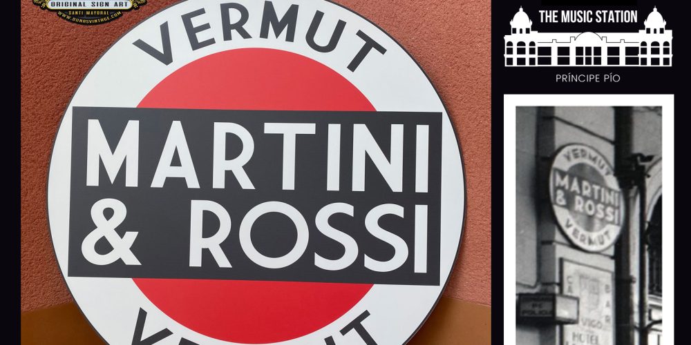 Cartel redondo en  Aluminio Warner Music Station, Martini & Rossi .