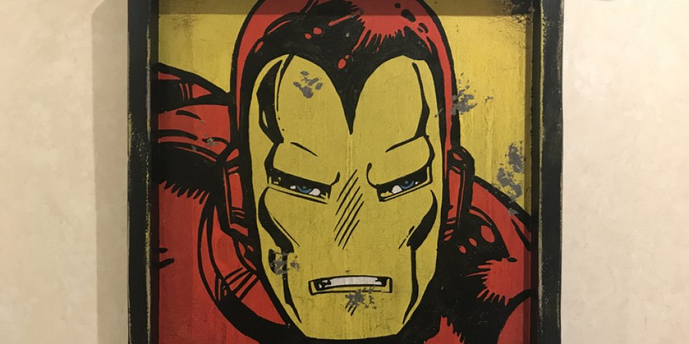 Cartel de Madera Superhéroes Vintage Iron Man.
