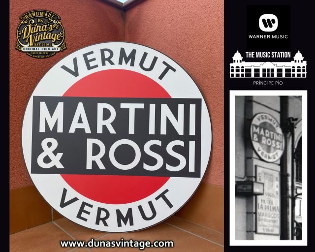Cartel redondo en Aluminio Warner Music Station, Martini &#038; Rossi .