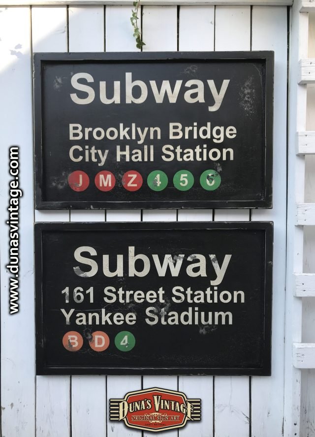 Cartel de Madera Subway Brooklyn Bridge &#038; 161 Street Station.