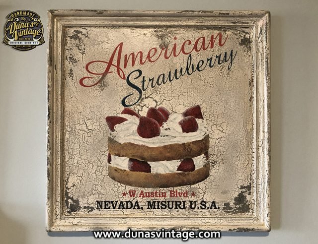 Cartel de Madera American Strawberry .