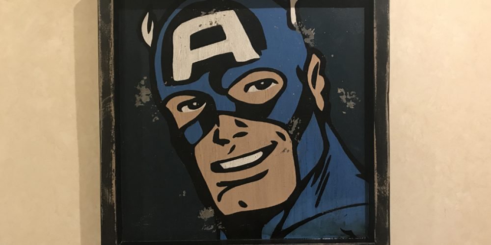 Cartel de Madera Superhéroes Vintage Captain America.