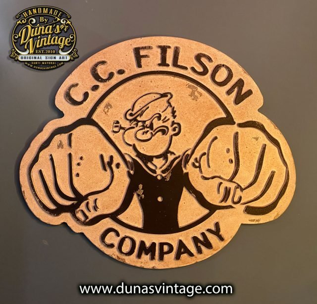 Cartel de Madera en relieve C.C. FILSON POPEYE COMPANY