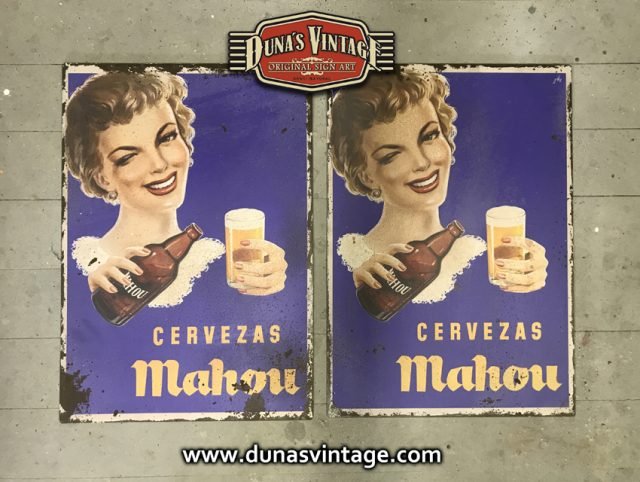 Chapa Metálica Hijos de C. Mahou Chica tamaño 42x50cm