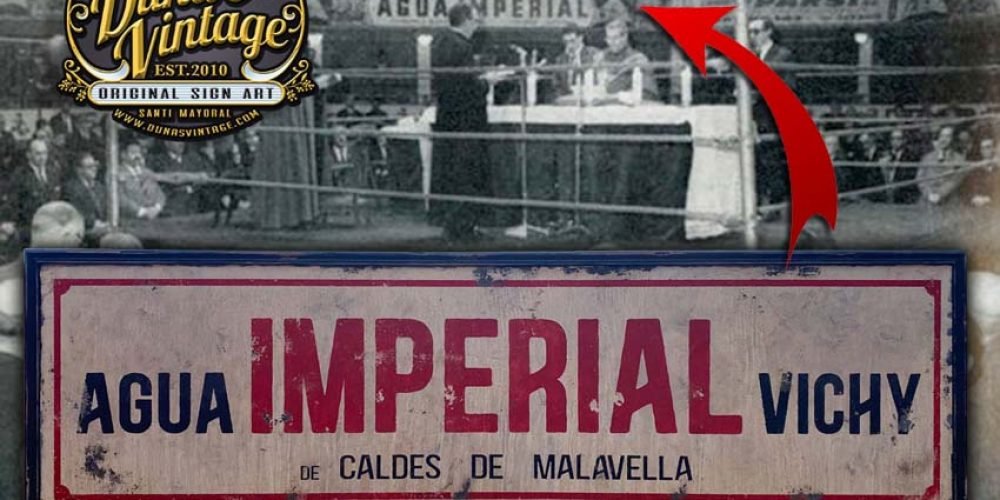 Cartel de Madera AGUA IMPERIAL VICHY para el GRAN PRICE de Barcelona.