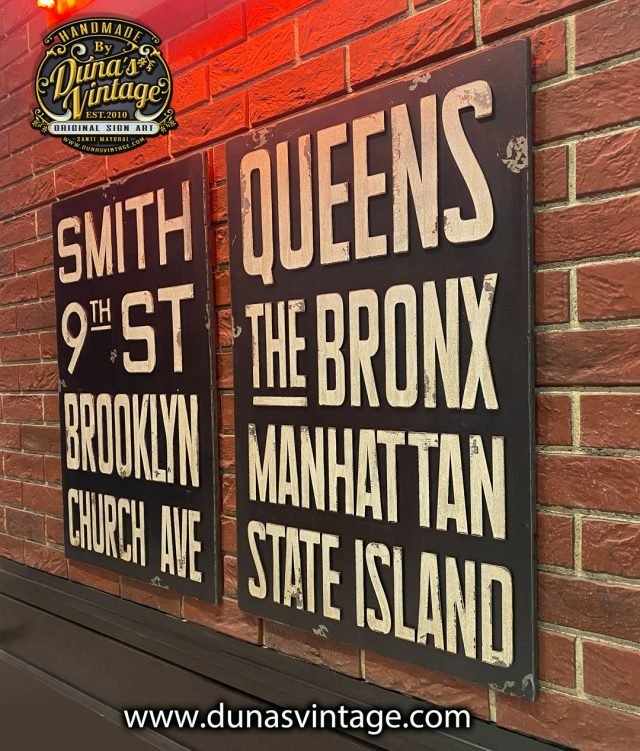 Carteles de madera con relieve NYC Subway Sign Smith 9th Street Brooklyn, Queens.