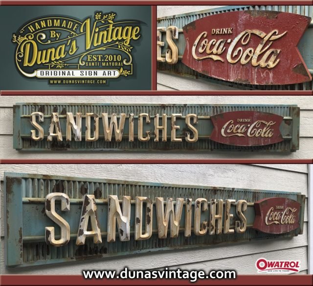 ¡¡THE BEST!! Cartel de Madera Coca-Cola Sandwiches