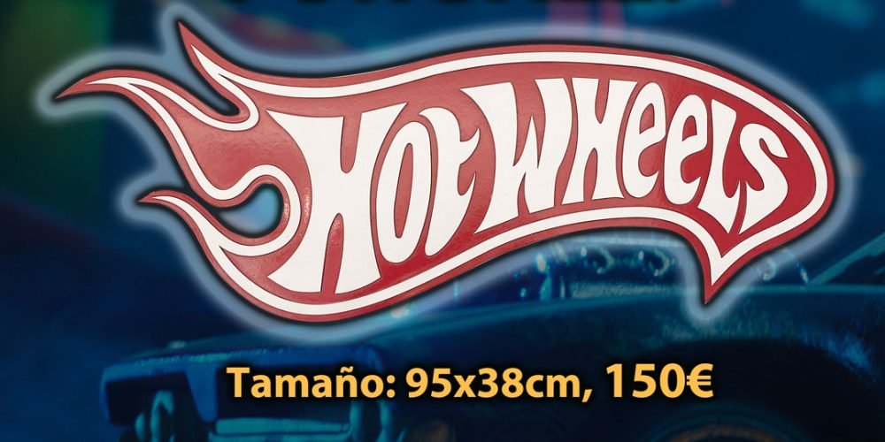 Cartel Logo Hot Wheels en madera.