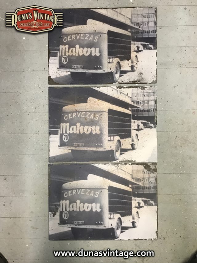 Chapa Metálica Mahou Camión tamaño 42x50cm.