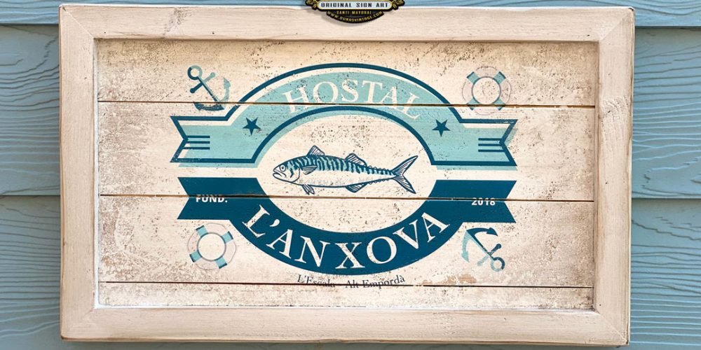 Cartel de Madera Reciclada HOSTAL L´ANXOVA