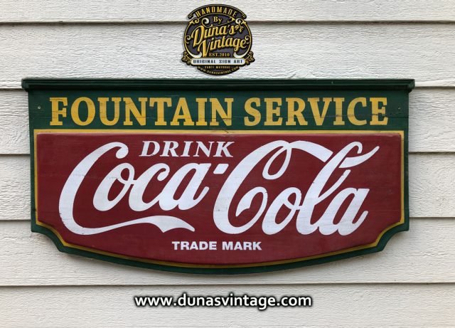 Cartel de Madera Coca-Cola Fountain Service.