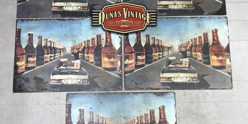 Chapa Metálica Mahou Coche tamaño 42x50cm.