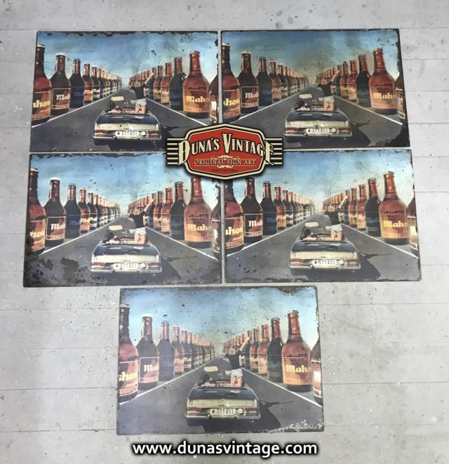 Chapa Metálica Mahou Coche tamaño 42x50cm.