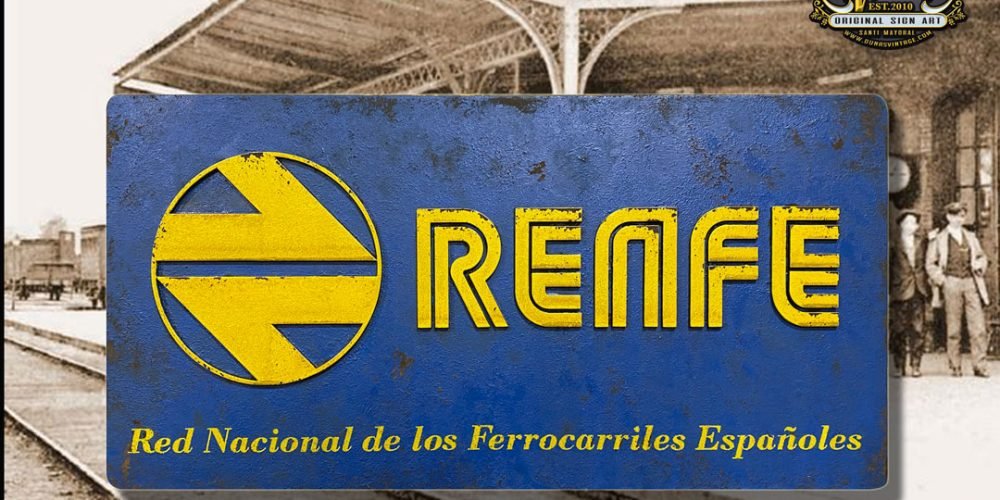 Placa de madera RENFE – Red Nacional de los Ferrocarriles Españoles.