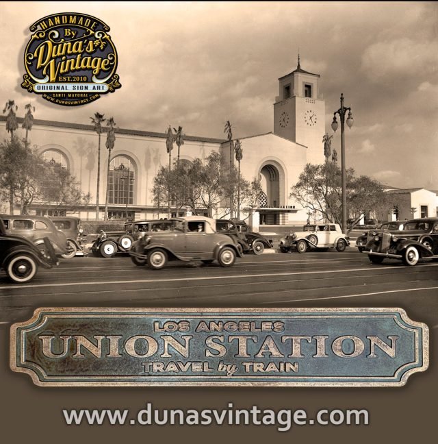 Cartel de Madera Efecto Oro Envejecido, UNION STATION LOS ANGELES.