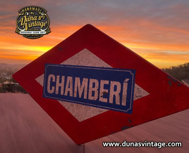 PLACA DE MADERA METRO CHAMBERÍ 55X33cm.