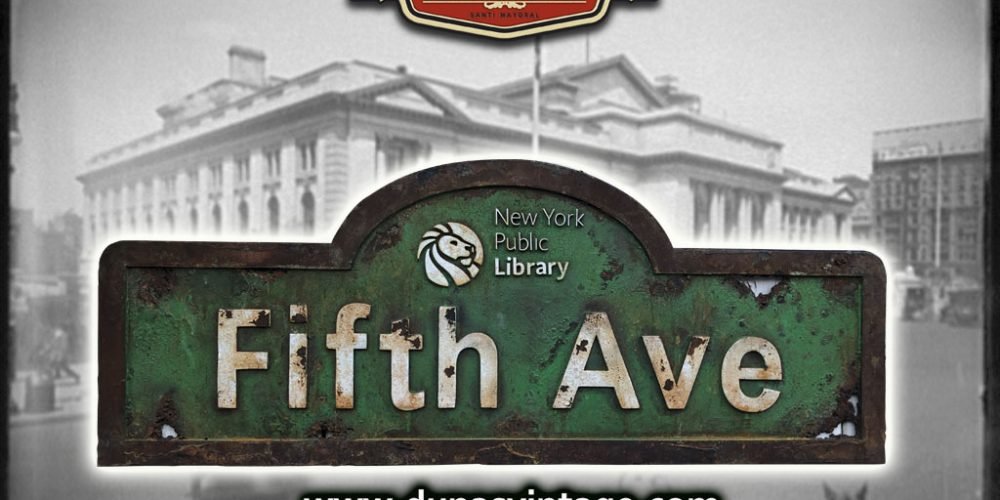 Cartel de Madera Efecto Metal Óxidado New York Public Library, Fifth Ave.