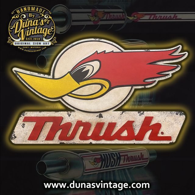 Cartel de Madera en Relieve Thrush Exhaust.