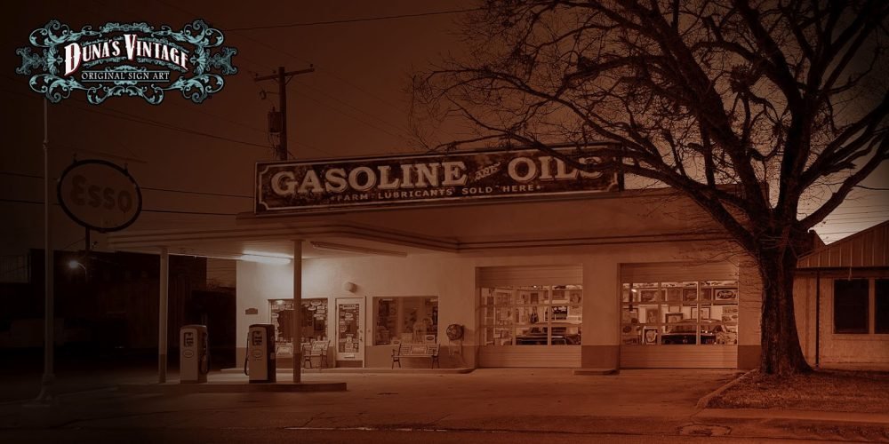 Cartel de madera GASOLINE and OILS