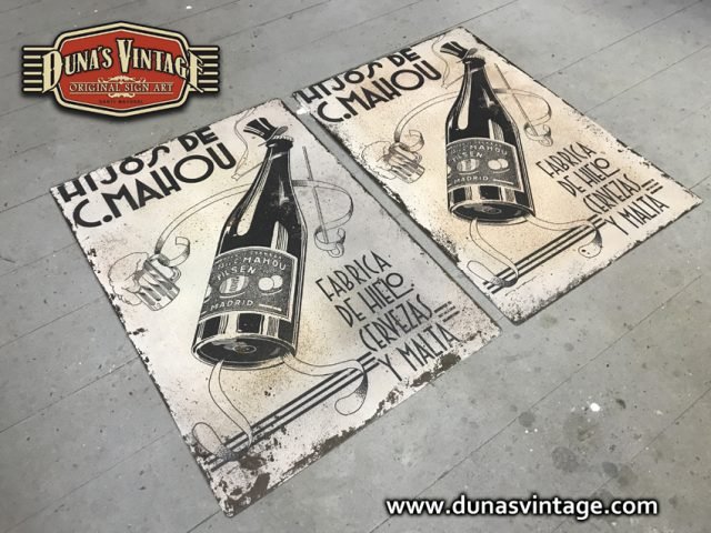 Chapa Metálica Hijos de C. Mahou Botella tamaño 42x50cm