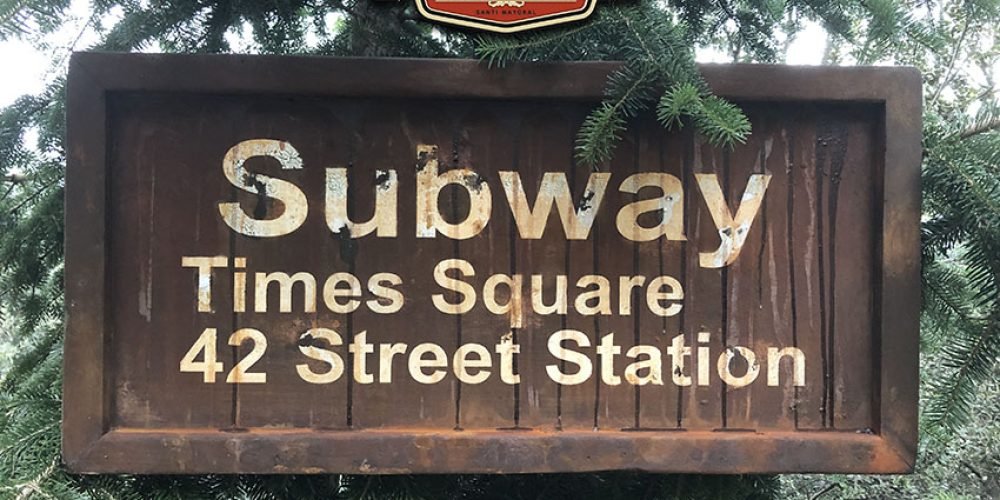 Cartel de Madera Subway Times Square Oxid Old.