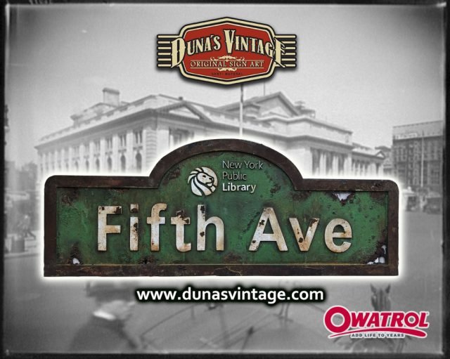 Cartel de Madera Efecto Metal Óxidado New York Public Library, Fifth Ave.