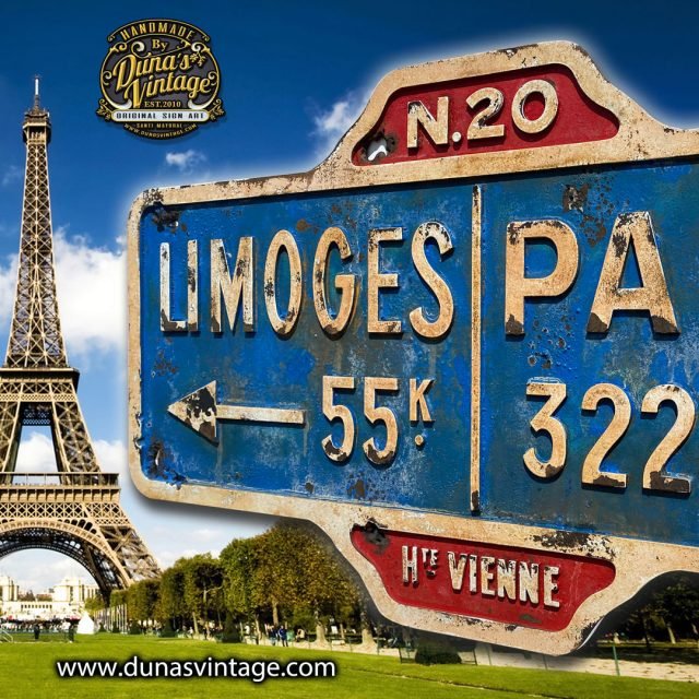 Placa de Señalización en Madera LIMOGES/PARIS.