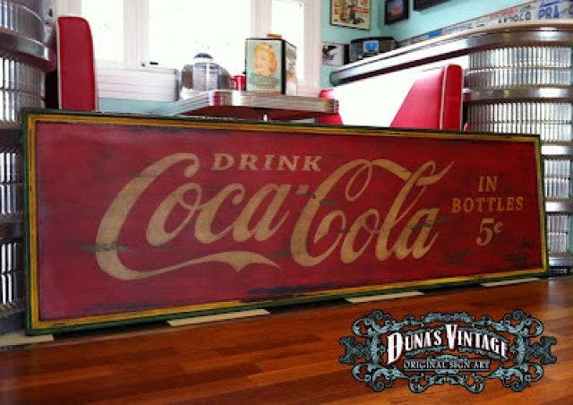 Cartel de Madera COCA COLA 5c,