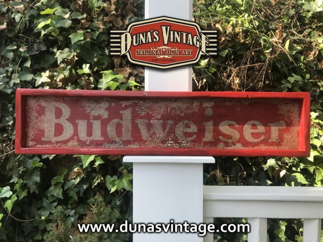 Cartel de Madera de la marca BUDWEISER tamaño 18x79cm