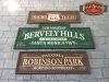 Carteles Bervely Hills, Route 66, Robinson Park. Duna´s Vintage. (Cantabria)
