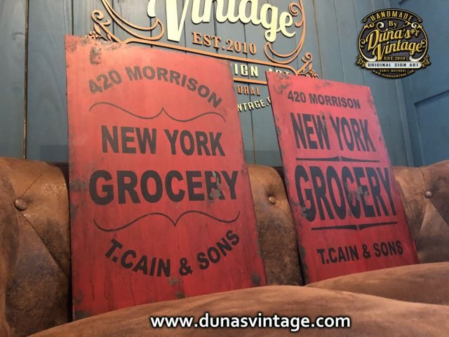 Carteles de Madera NEW YORK GROCERY T.Cain & Sons