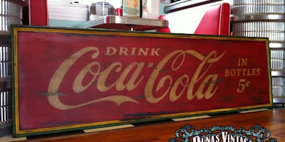 Cartel de Madera COCA COLA 5c,