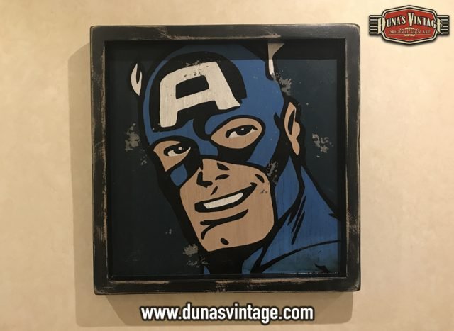 Cartel de Madera Superhéroes Vintage Captain America.
