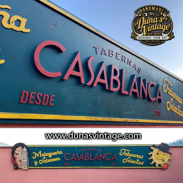 CARTEL DE MADERA TABERNAS CASABLANCA MÁLAGA