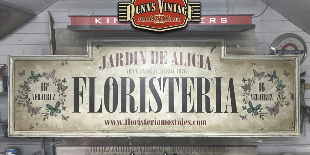Cartel de madera El Jardín de Alicia FLORISTERIA, Madrid.