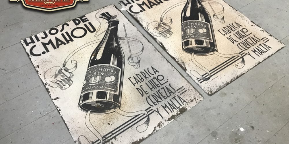 Chapa Metálica Hijos de C. Mahou Botella tamaño 42x50cm